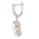 Silver Plated Anti-Tarnish White CZ and Red Stone Earrings