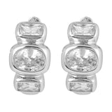 Silver Plated Anti-Tarnish White CZ Stone Hoop Earrings