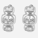 Silver Plated Anti-Tarnish White CZ Stone Hoop Earrings