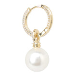 Gold Plated White CZ Stone and Shell Pearl Hanging Earrings