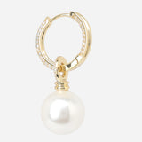 Gold Plated White CZ Stone and Shell Pearl Hanging Earrings
