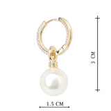 Gold Plated White CZ Stone and Shell Pearl Hanging Earrings