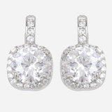 Silver Plated White CZ Stone Hanging Earrings