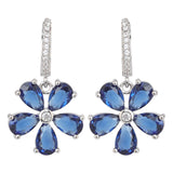 Silver Plated White and Blue CZ Stone Hanging Earrings