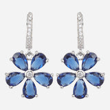 Silver Plated White and Blue CZ Stone Hanging Earrings