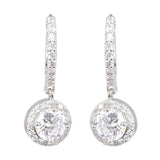 Silver Plated White CZ Stone Hanging Earrings