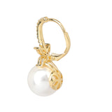 Gold Plated White CZ Stone and Shell Pearl Hanging Earrings