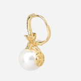 Gold Plated White CZ Stone and Shell Pearl Hanging Earrings