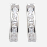 Silver Plated White CZ Stone Hoop Earrings