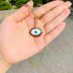 Enamel Evil Eye Link Chain Necklace - Zevar King