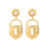 Gold Plated Mother of Pearl Lock Earrings