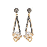 Gold Plated Long Earrings for Women with Mother of Pearl & CZ Stones