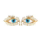 Gold Plated Blue Eye Earrings for Women with Mother of Pearl