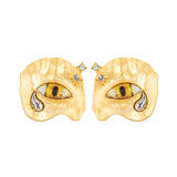Gold Plated Yellow Eye Earrings for Women with CZ Stones