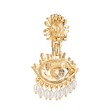 Gold Plated Green Eye Earrings for Women with Mother of Pearl