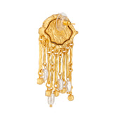 Matt Gold Plated Green Eye Earrings for Women with Mother of Pearl