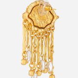 Matt Gold Plated Green Eye Earrings for Women with Mother of Pearl