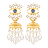 Matt Gold Plated Blue Eye with Lip Earrings for Women with Mother of Pearl