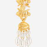 Matt Gold Plated Blue Eye with Lip Earrings for Women with Mother of Pearl