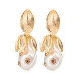 Matt Gold Plated Mother of Pearl Drop Earrings for Women
