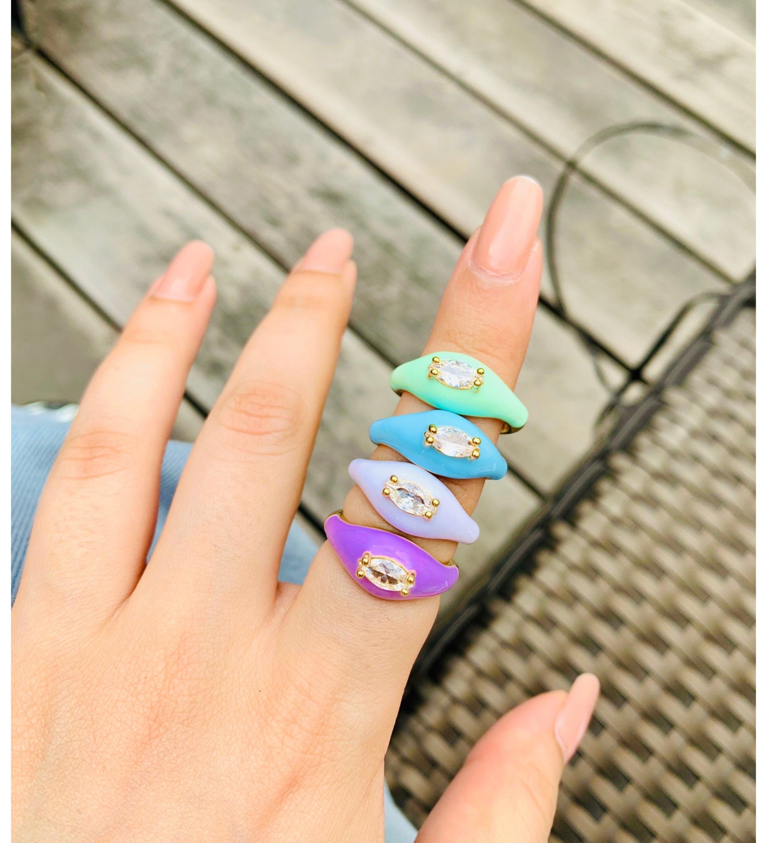 Colour Burst Enamel Plain Thick Rings - Zevar King