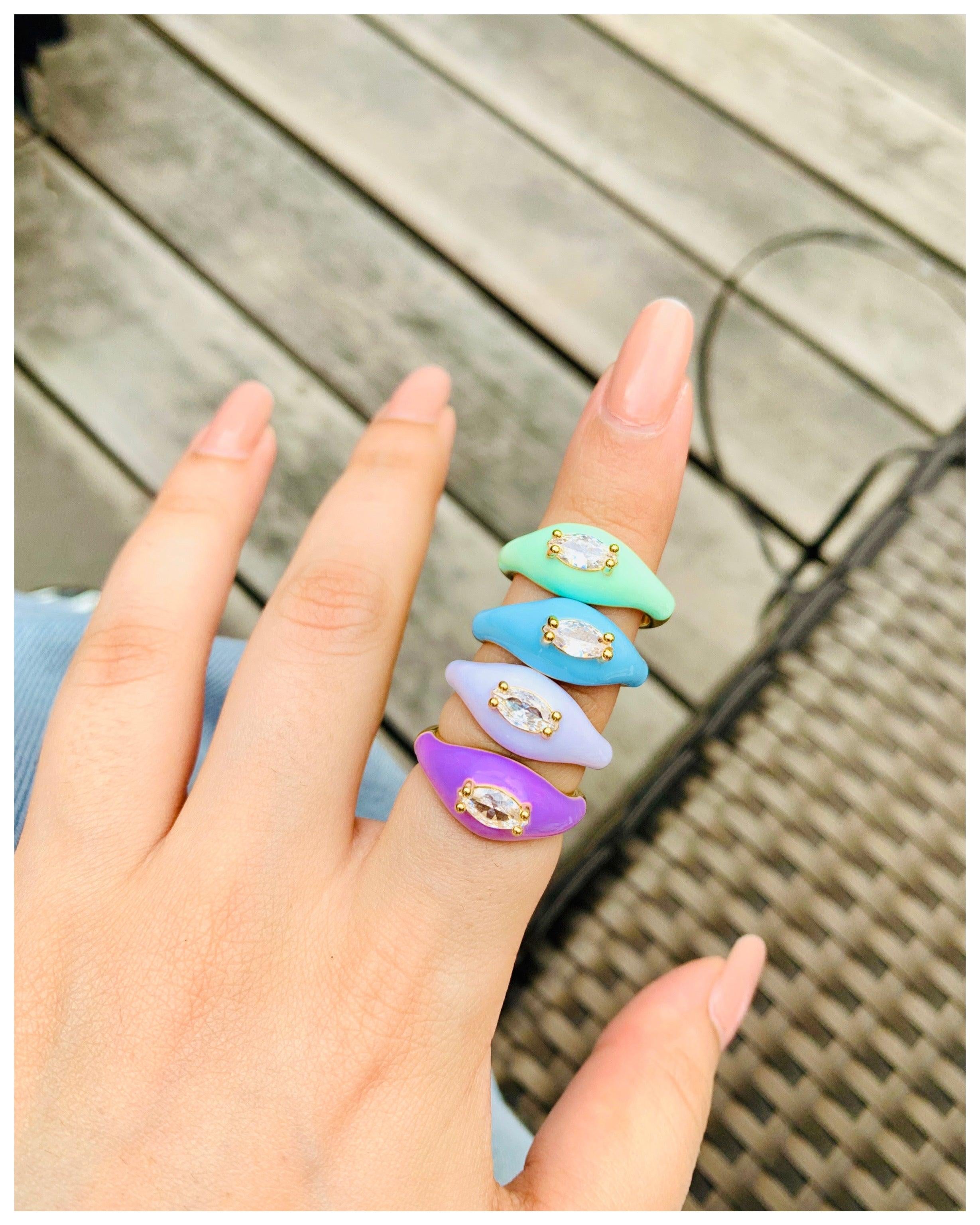 Colour Burst Enamel Plain Thick Rings - Zevar King