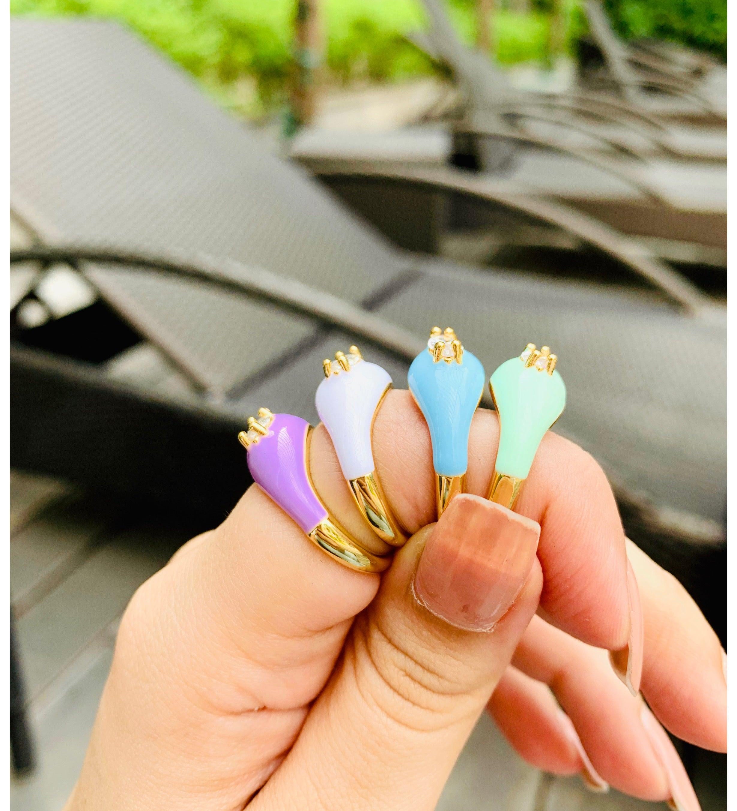 Colour Burst Enamel Plain Thick Rings - Zevar King