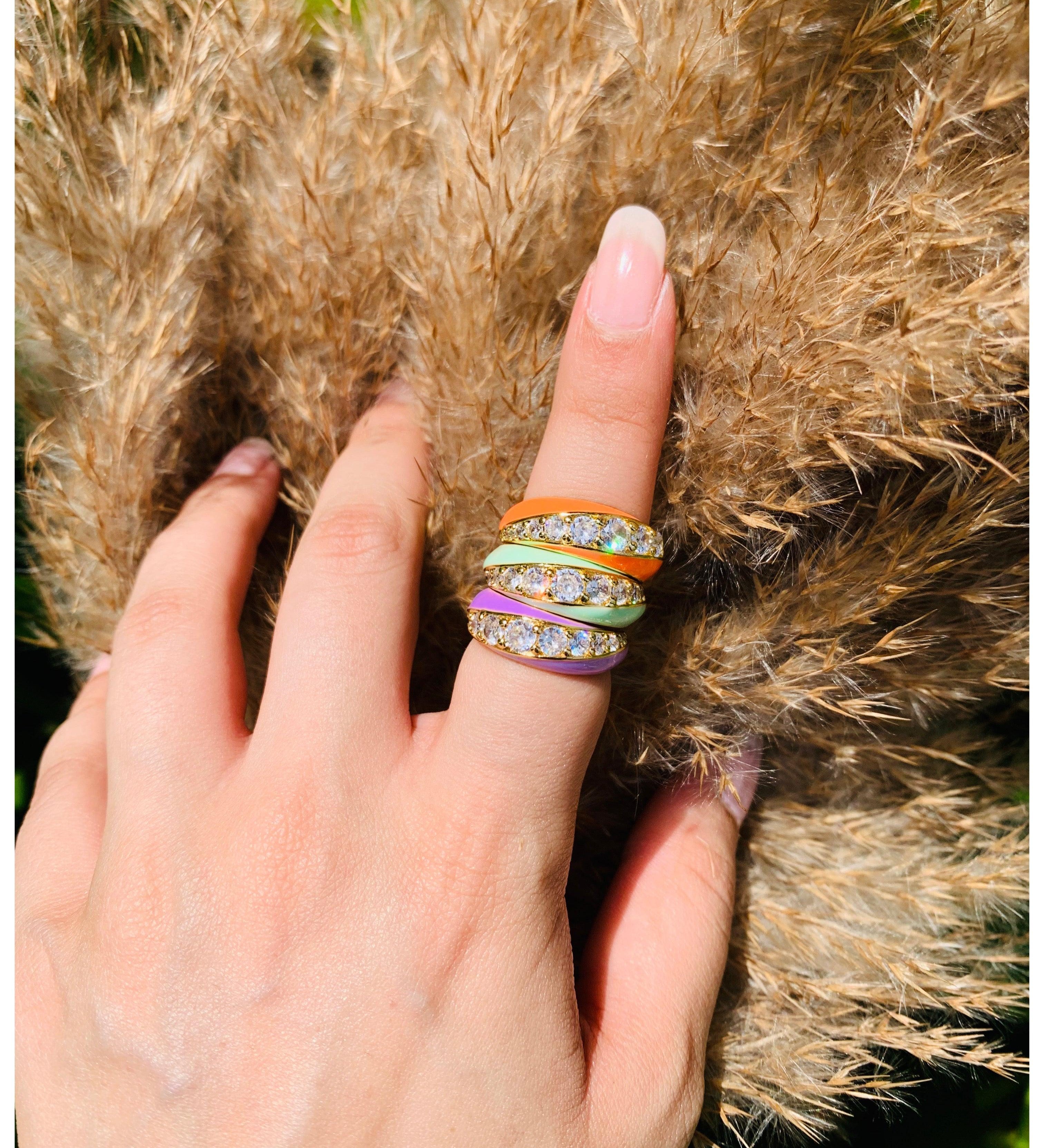 Colour Burst Enamel Bling Love Thick Rings - Zevar King