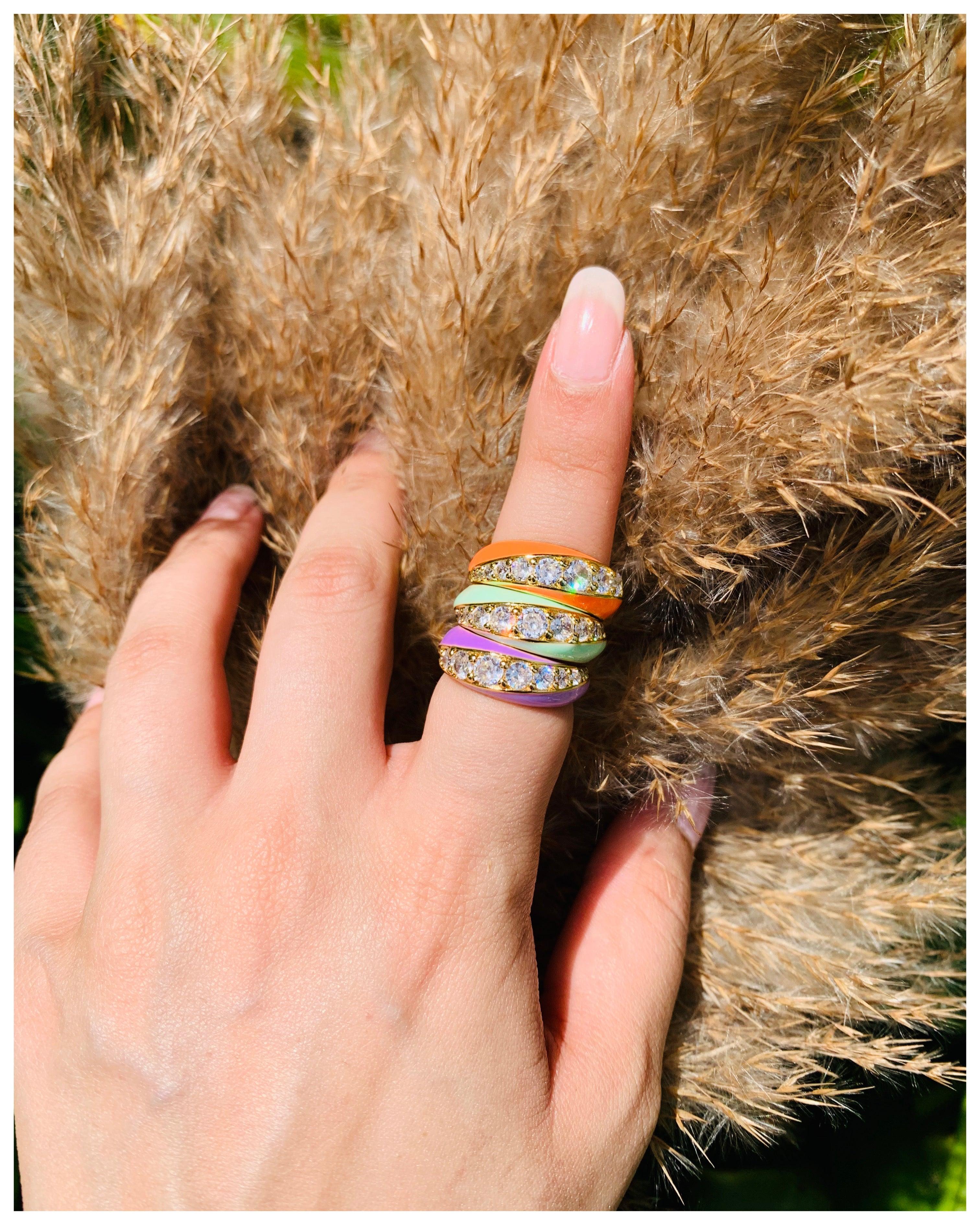 Colour Burst Enamel Bling Love Thick Rings - Zevar King