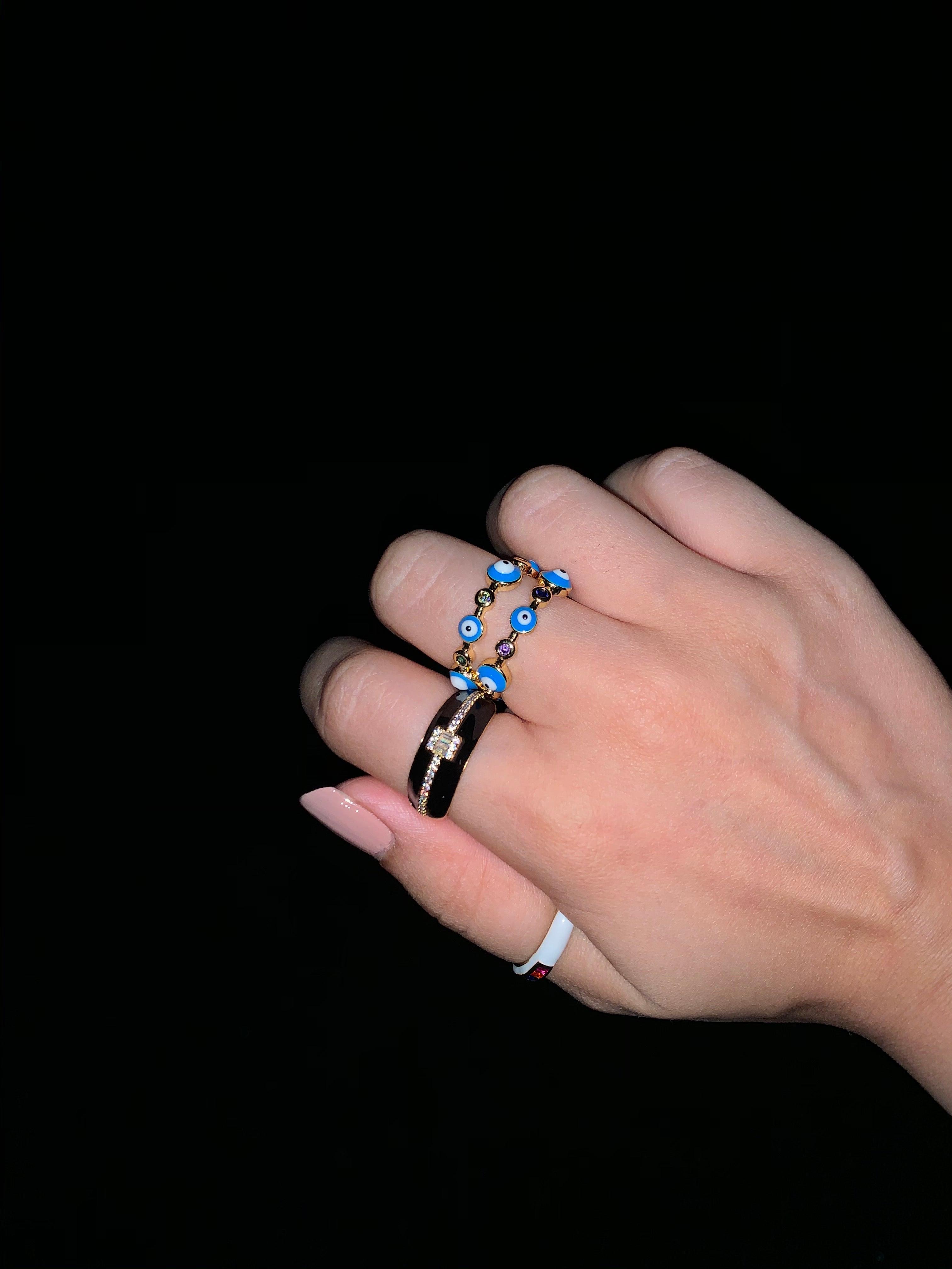 Small Evil Eye Single Band Ring - Zevar King