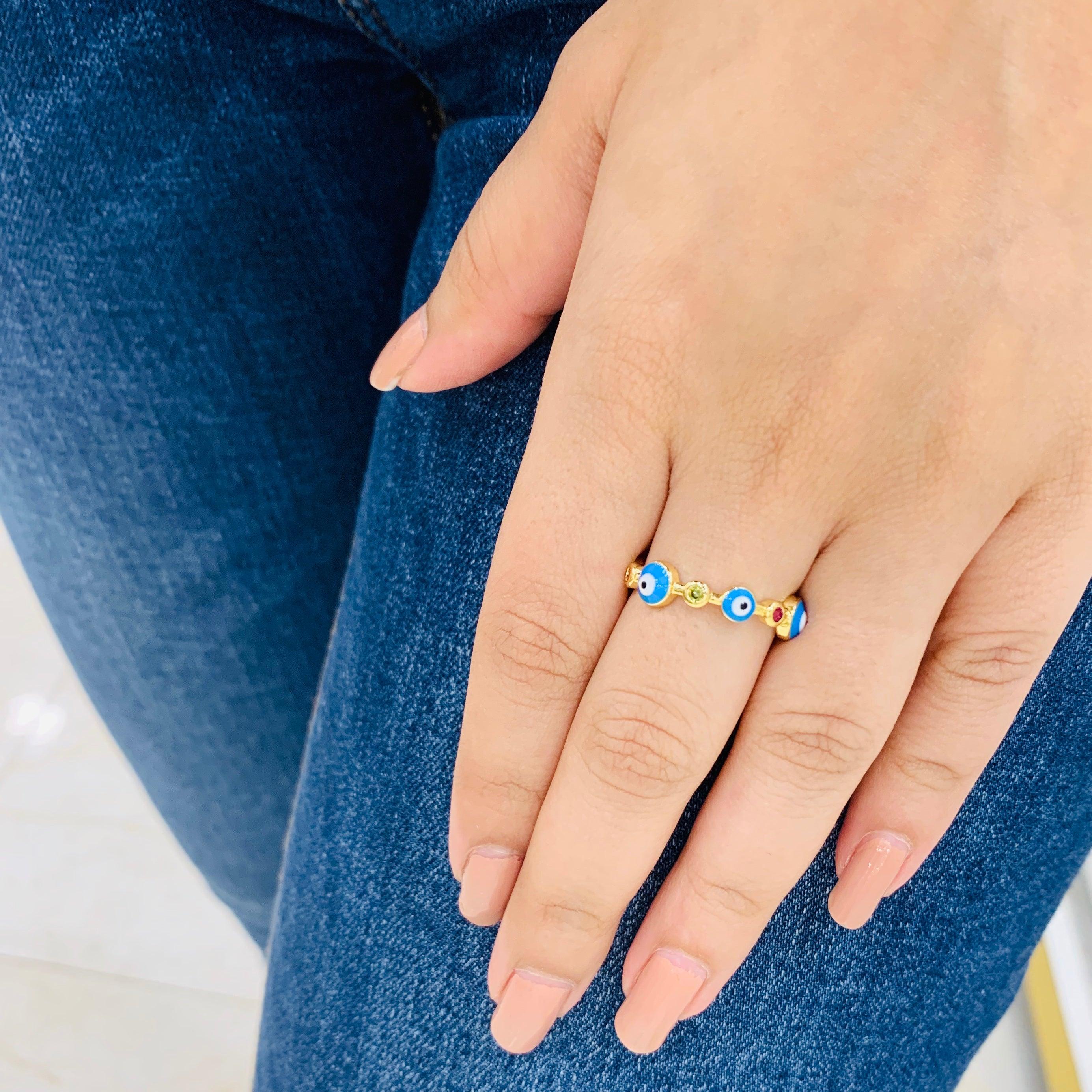 Small Evil Eye Single Band Ring - Zevar King