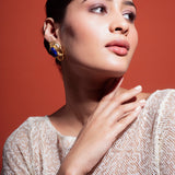 Artemis Gold Oval Stud with Blue Eye Earrings