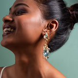Sapphire Blue and Gold Dangling Earrings