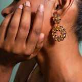 Bejewelled Gold and Purple Drop Earrings