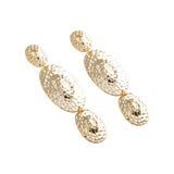 Three Tier Hammered Gold Drop Earrings